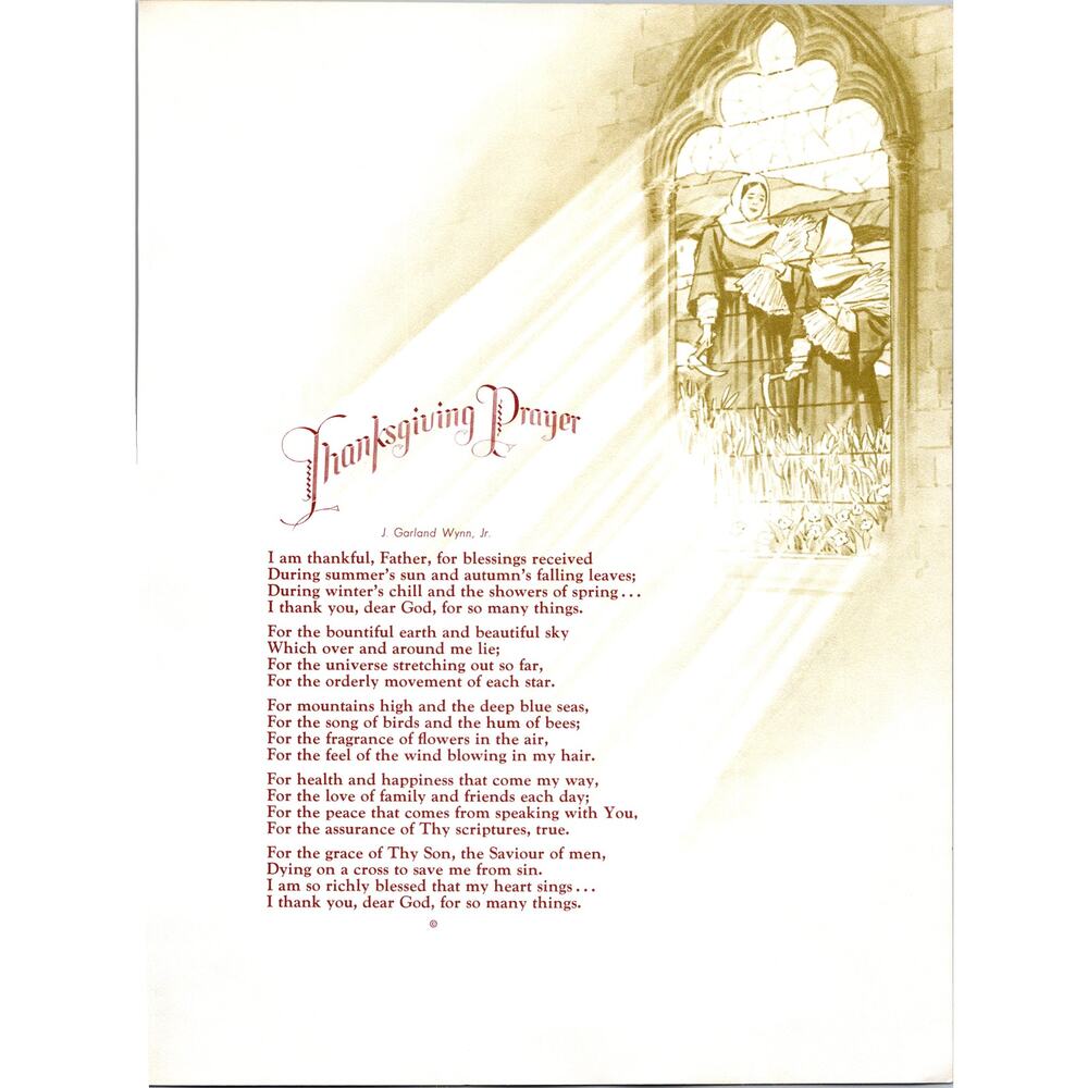 Thanksgiving Prayer J. Garland Wynn, Jr. 1970s Poem Retro Kitsch Wall Art SH2